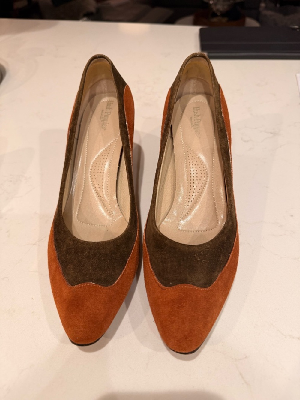 Vintage Hush Puppy Two-Tone Suede Pointed Toe Women’s Pumps - Brown & Cognac